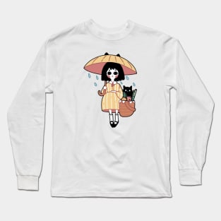 Kawaii Design “In the Rain“ | Cute Handmade Illustration | Cat Lover Gift | By Atelier Serakara Long Sleeve T-Shirt